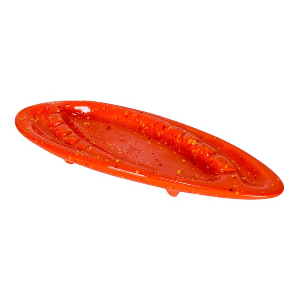 Vintage MCM 60s 70s Orange Speckled Ceramic Atomic Surfboard Ashtray 16
